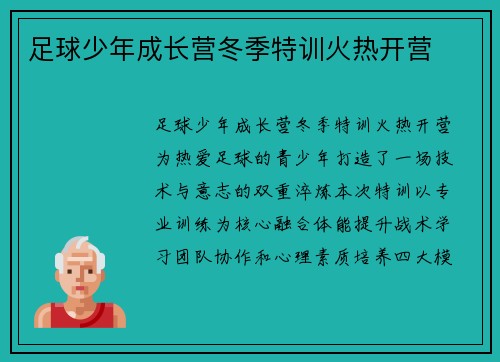 足球少年成长营冬季特训火热开营