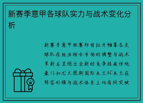 新赛季意甲各球队实力与战术变化分析