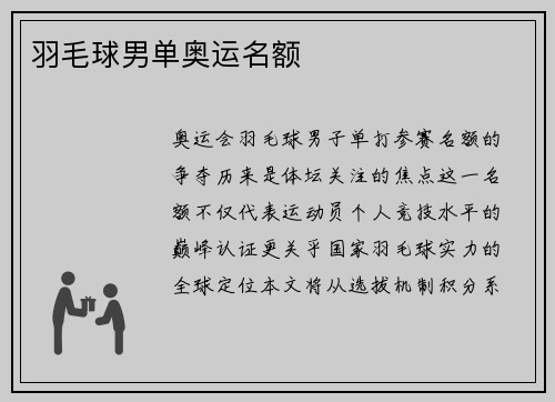 羽毛球男单奥运名额